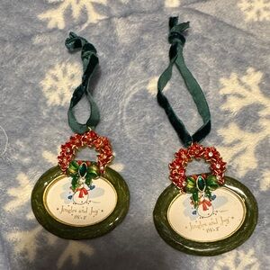 Holiday Picture Frame Ornaments Green and Red- one set of two ornaments.